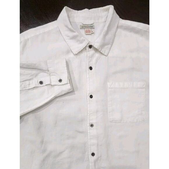 Carbon 2 Cobalt Linen Cotton Blend Button Down Shirt White Men Sz XL Long Sleeve - Picture 1 of 9